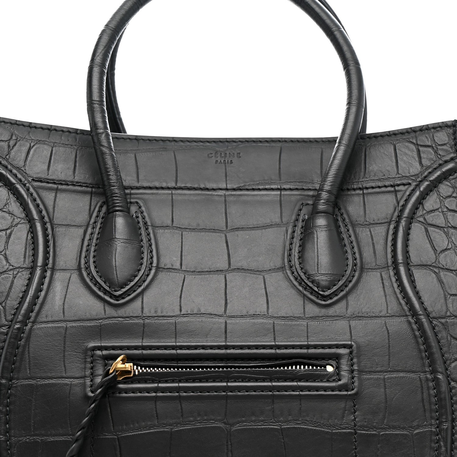 Celine Crocodile Embossed Calfskin Medium Phantom Luggage Black 9 of 13
