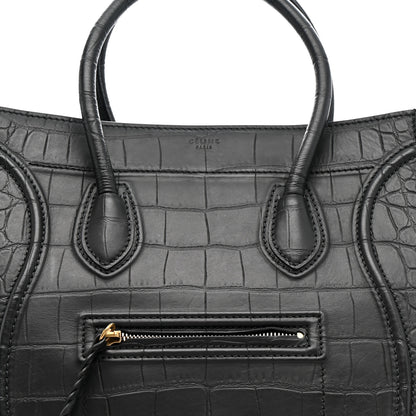 Celine Crocodile Embossed Calfskin Medium Phantom Luggage Black 9 of 13