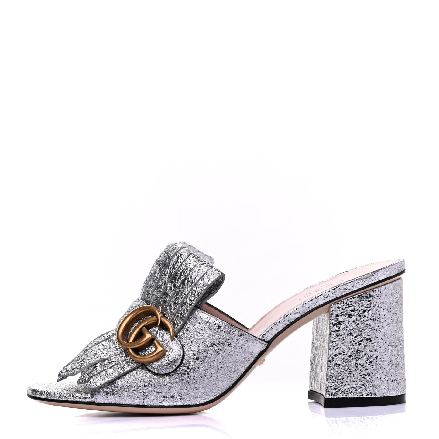 Galassia GG Marmont Fringe 75mm Slide Sandals 38.5 Argento