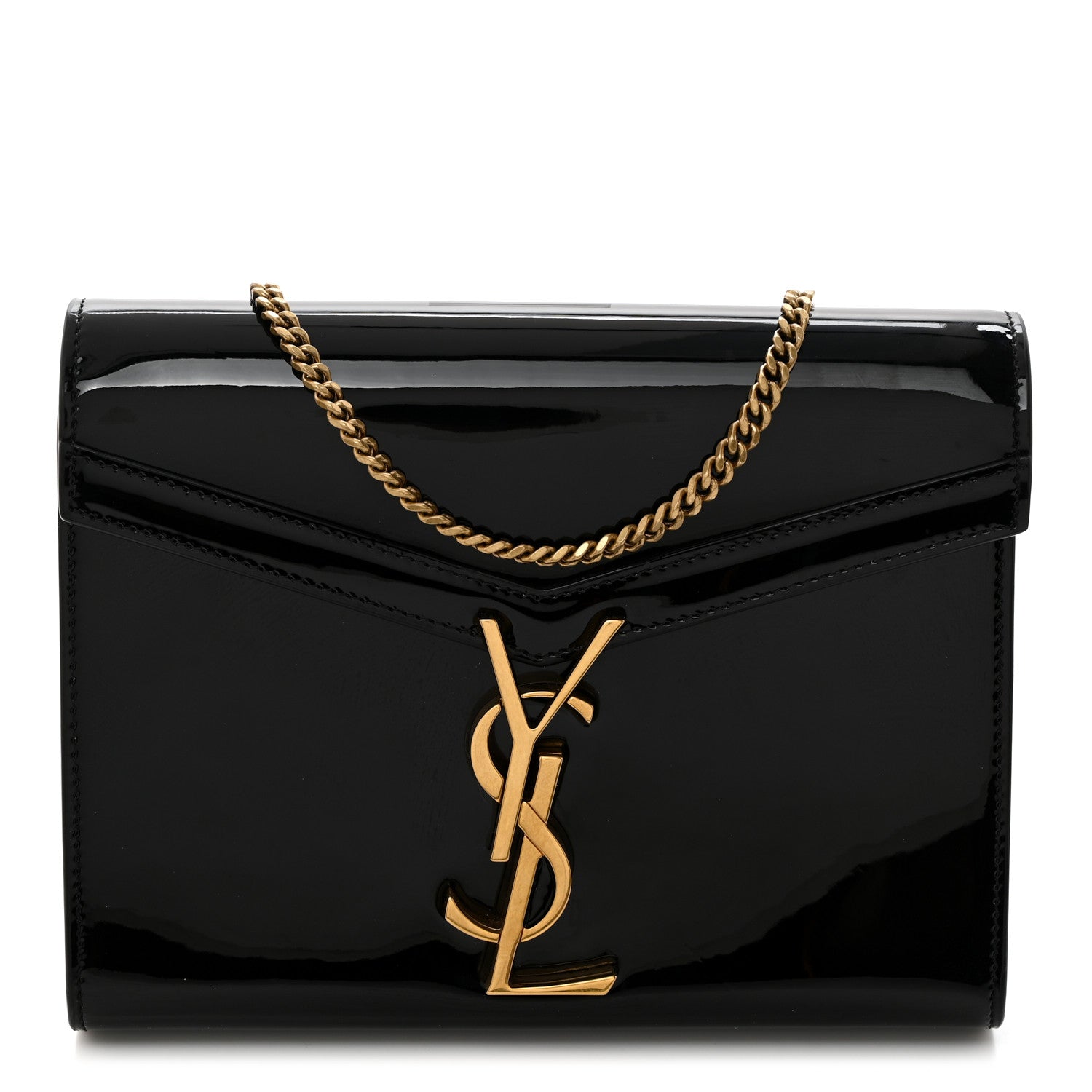 Saint Laurent Patent Monogram Cassandra Chain Wallet Black 1 of 10