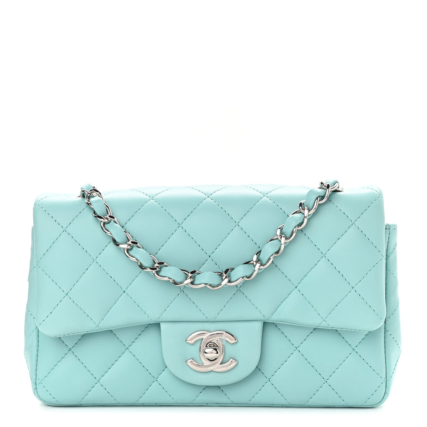 Lambskin Quilted Mini Rectangular Flap Light Blue