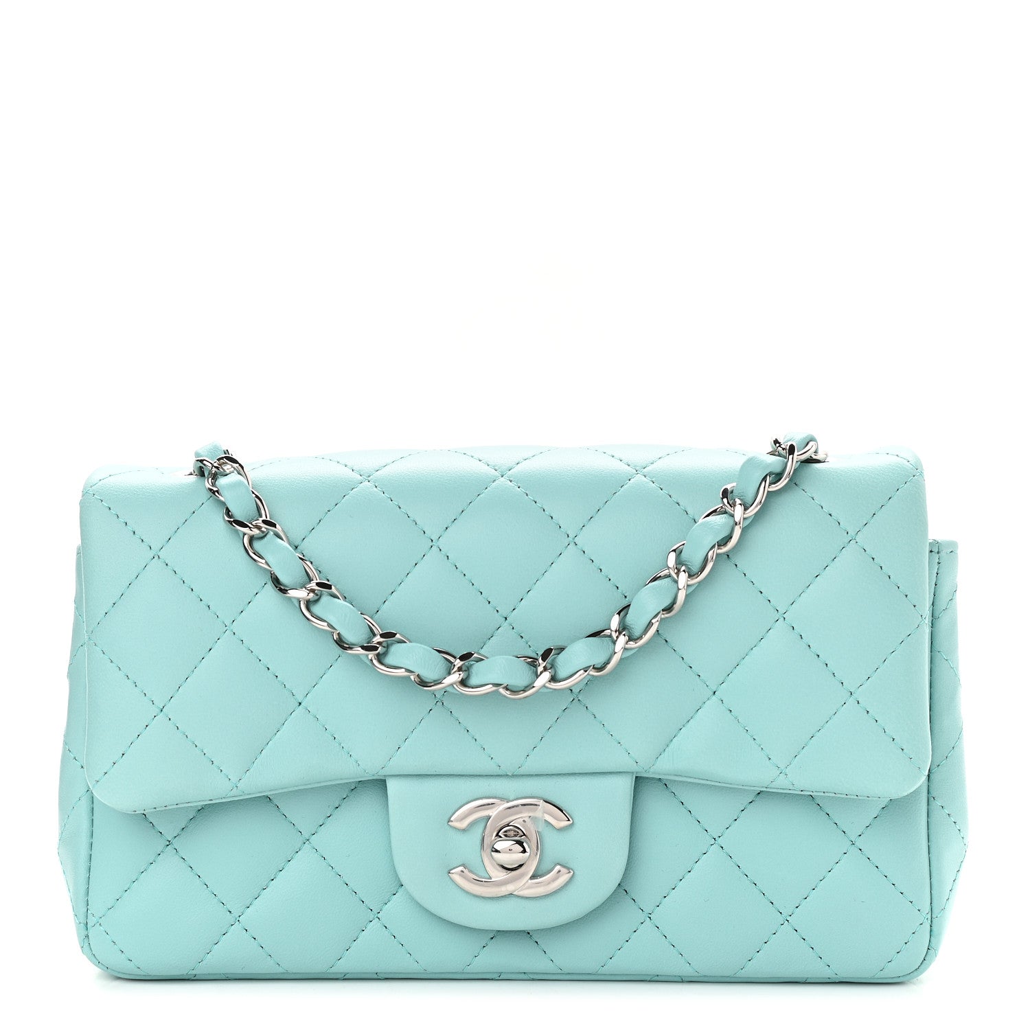 Chanel Lambskin Quilted Mini Rectangular Flap Light Blue 1 of 9