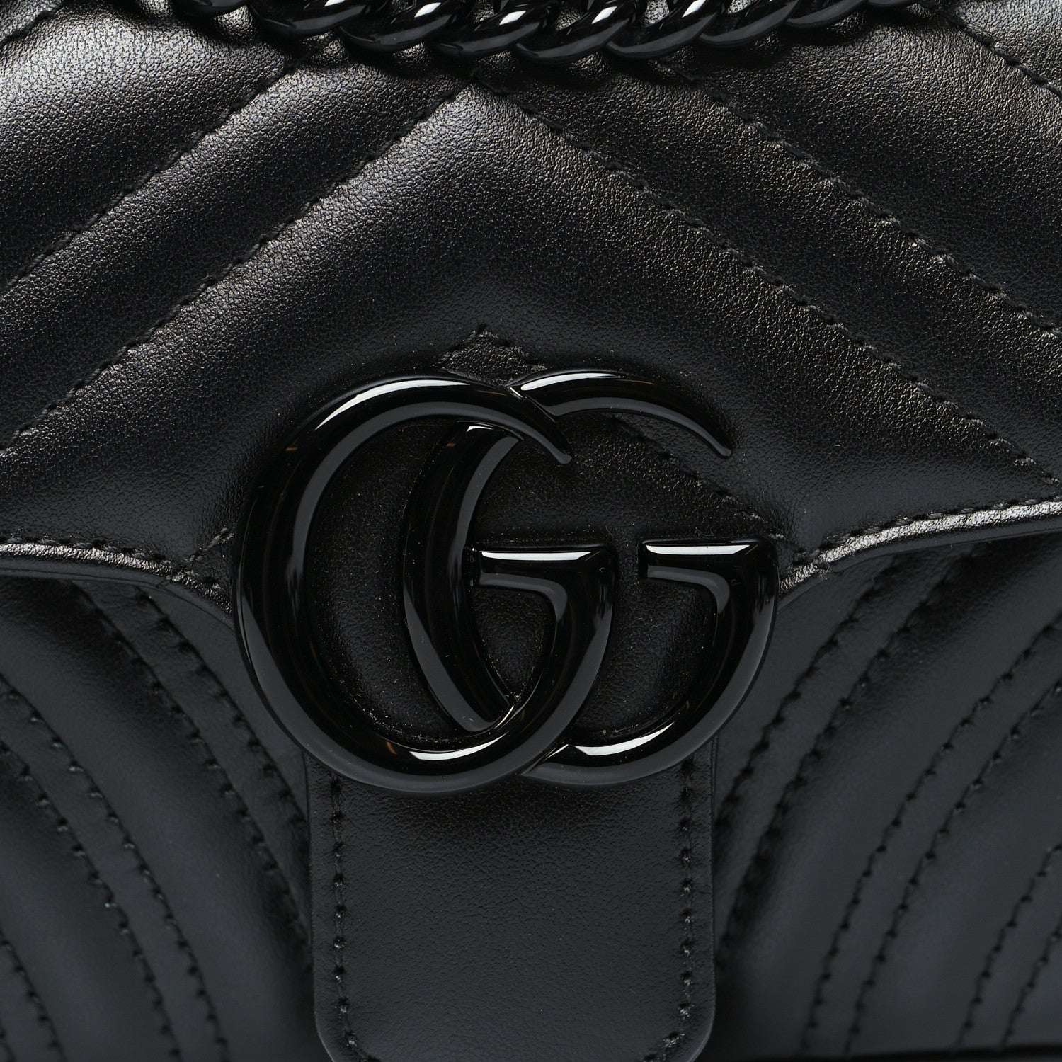 Gucci Calfskin Matelasse Monochrome Mini GG Marmont Shoulder Bag Black 7 of 9