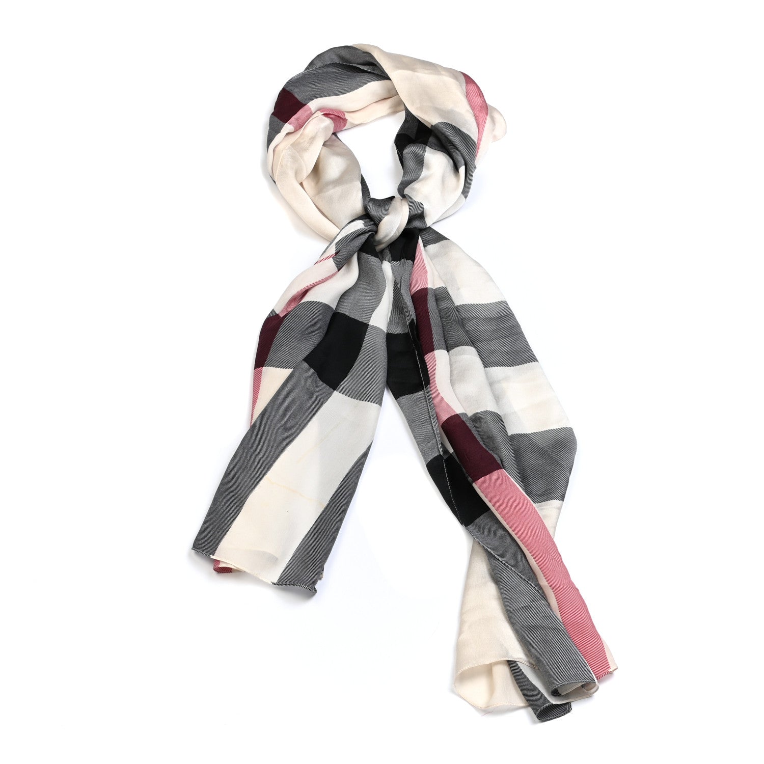 Burberry Silk Giant Check Scarf Ivory 1 of 5