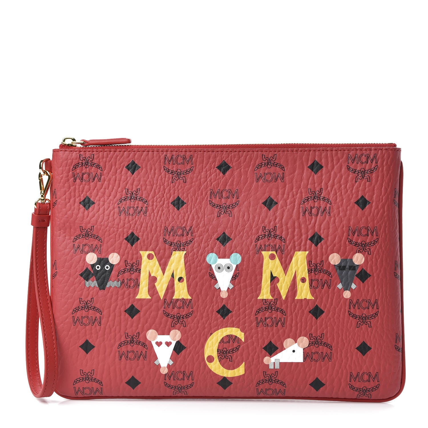 MCM Visetos Year Of The Mouse Wristlet Zip Pouch Viva Red 1 of 9