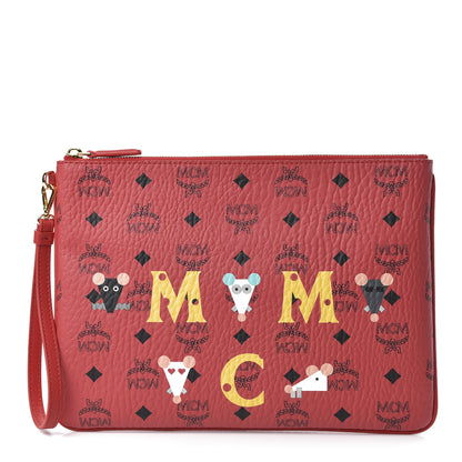 MCM Visetos Year Of The Mouse Wristlet Zip Pouch Viva Red 1 of 9