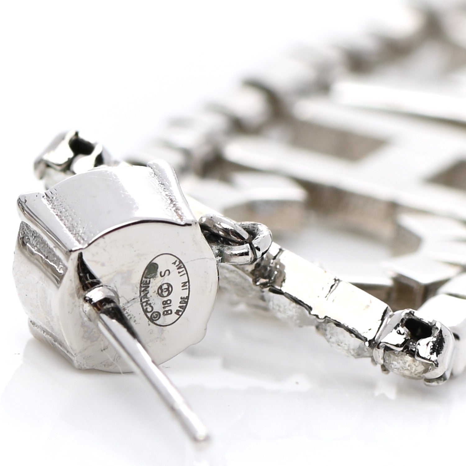 Chanel Crystal Chanel Logo Drop Earrings Silver 4 of 4