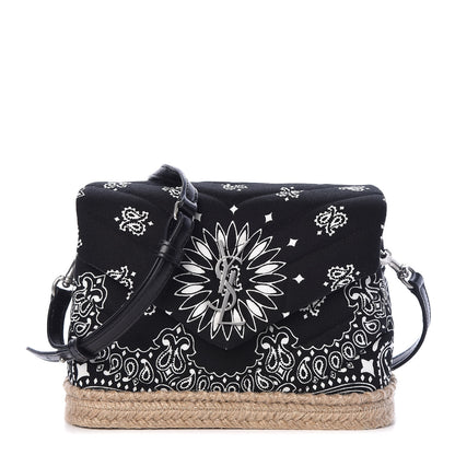 Saint Laurent Cotton Bandana Y Quilted Monogram Toy Loulou Crossbody Bag Black White 1 of 10