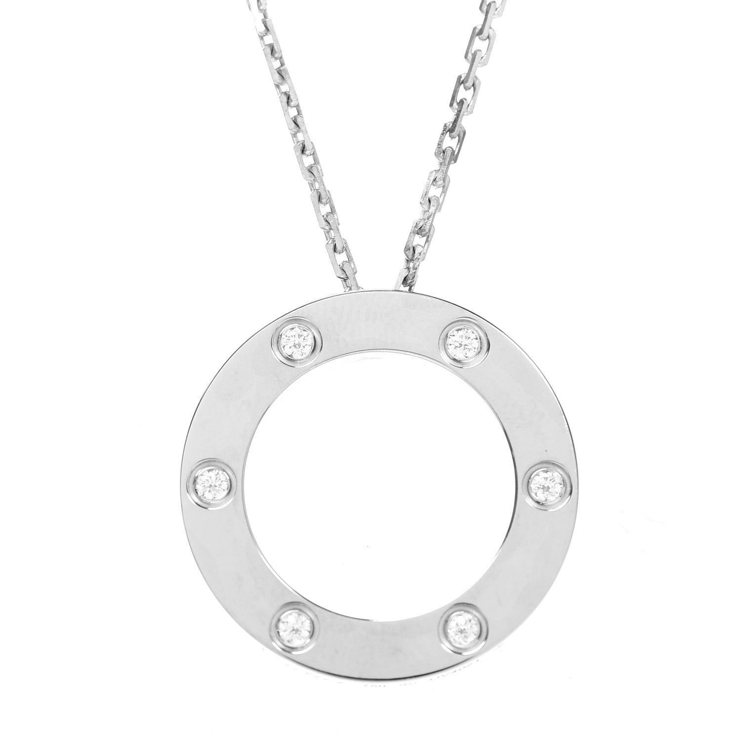 Cartier 18K White Gold 6 Diamonds LOVE Pendant Necklace 4 of 7