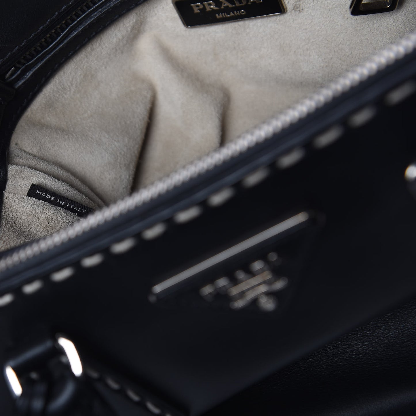 City Calf Mini Hand Stitched Galleria Double Zip Tote Black