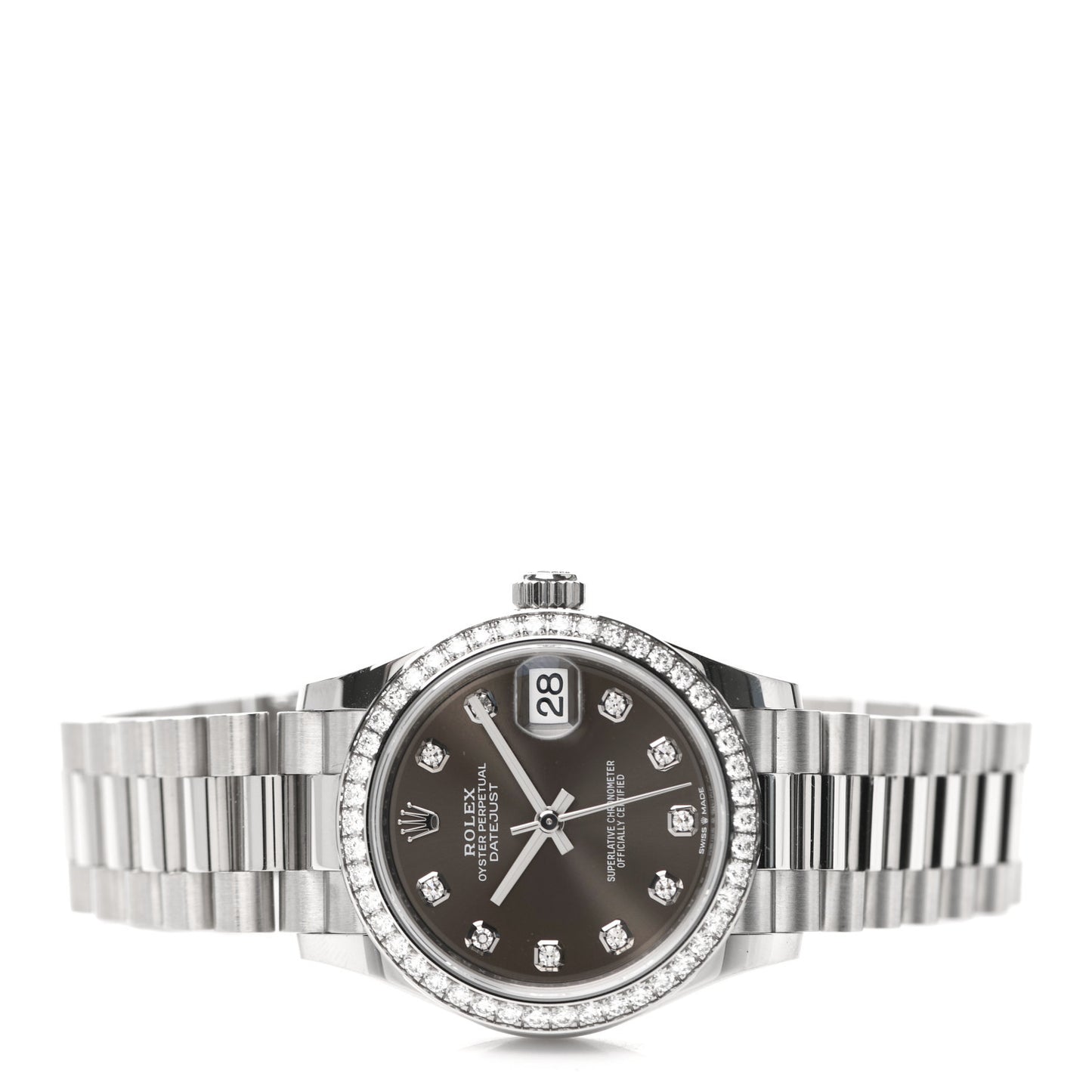 18K White Gold Diamond 31mm Datejust President Watch Dark Grey 278289RBR