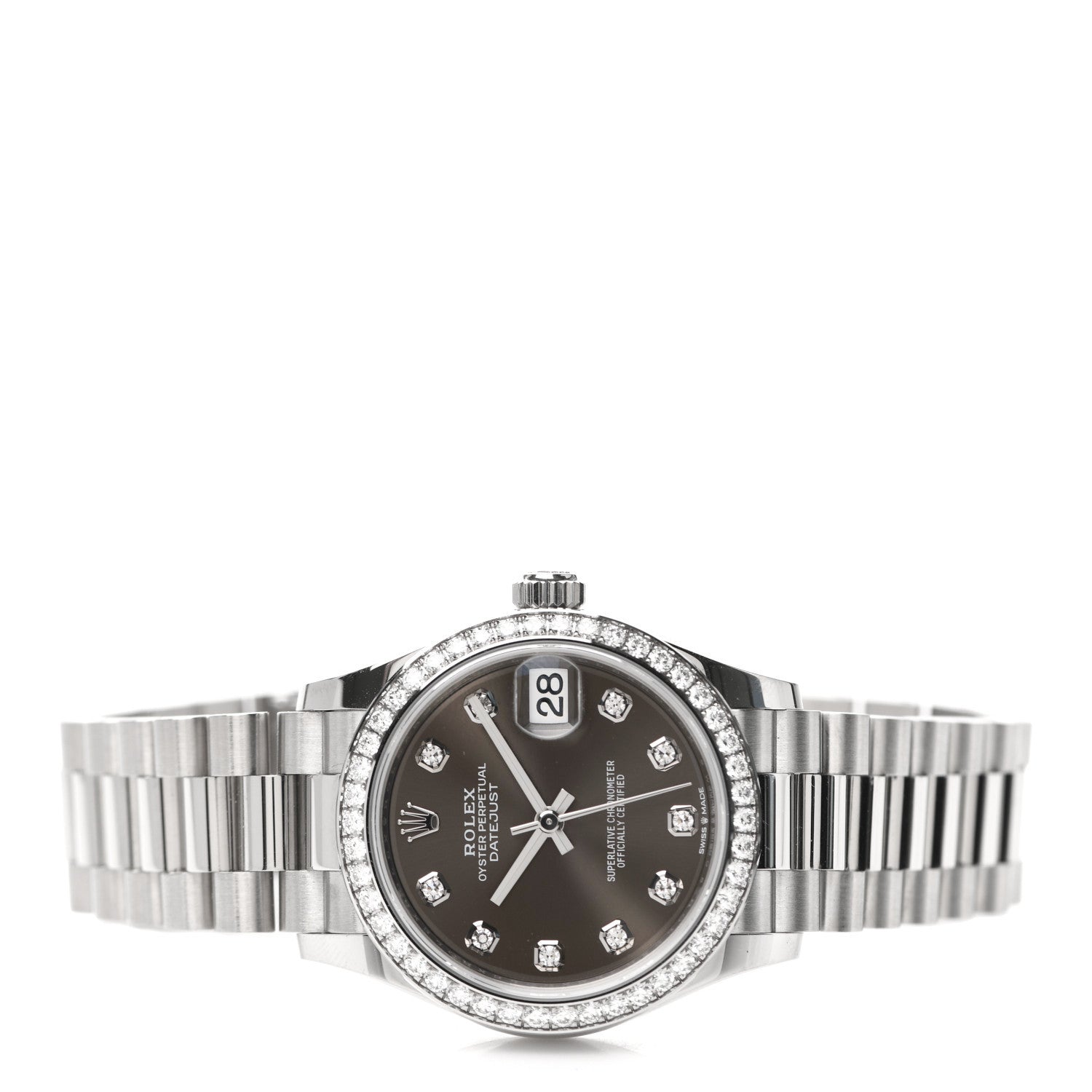 Rolex 18K White Gold Diamond 31mm Datejust President Watch Dark Grey 278289RBR 2 of 5