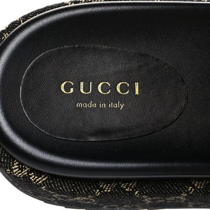 Gucci Jacquard Black Denim GG Monogram Angelina Platform 55mm Slide Sandals 38.5 Black Ivory 7 of 8