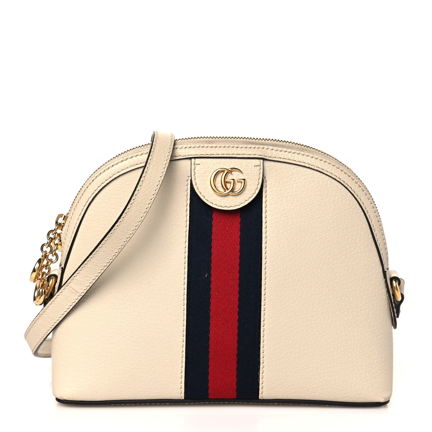 Gucci Textured Dollar Calfskin Web Small Ophidia Dome Shoulder Bag Mystic White 2 of 12