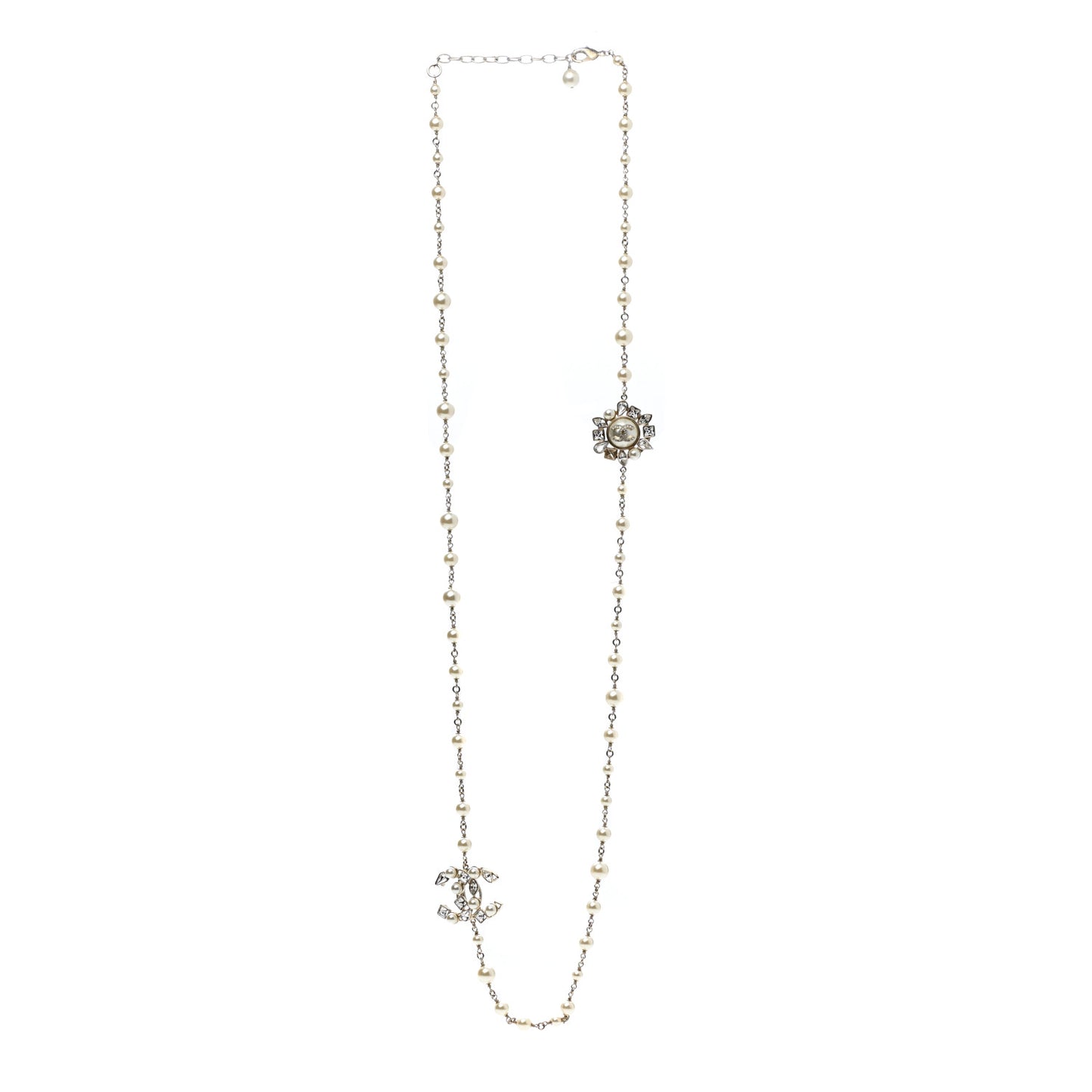 Pearl Crystal CC Snowfall Long Necklace Gold