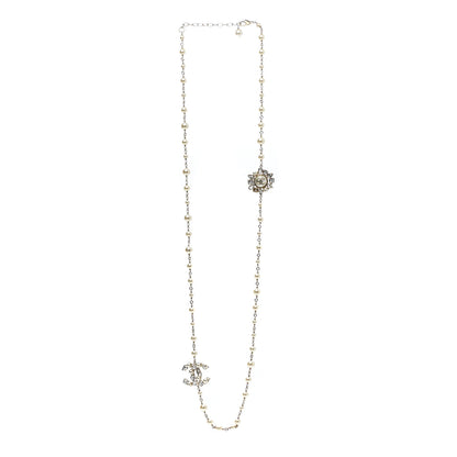 Chanel Pearl Crystal CC Snowfall Long Necklace Gold 2 of 7