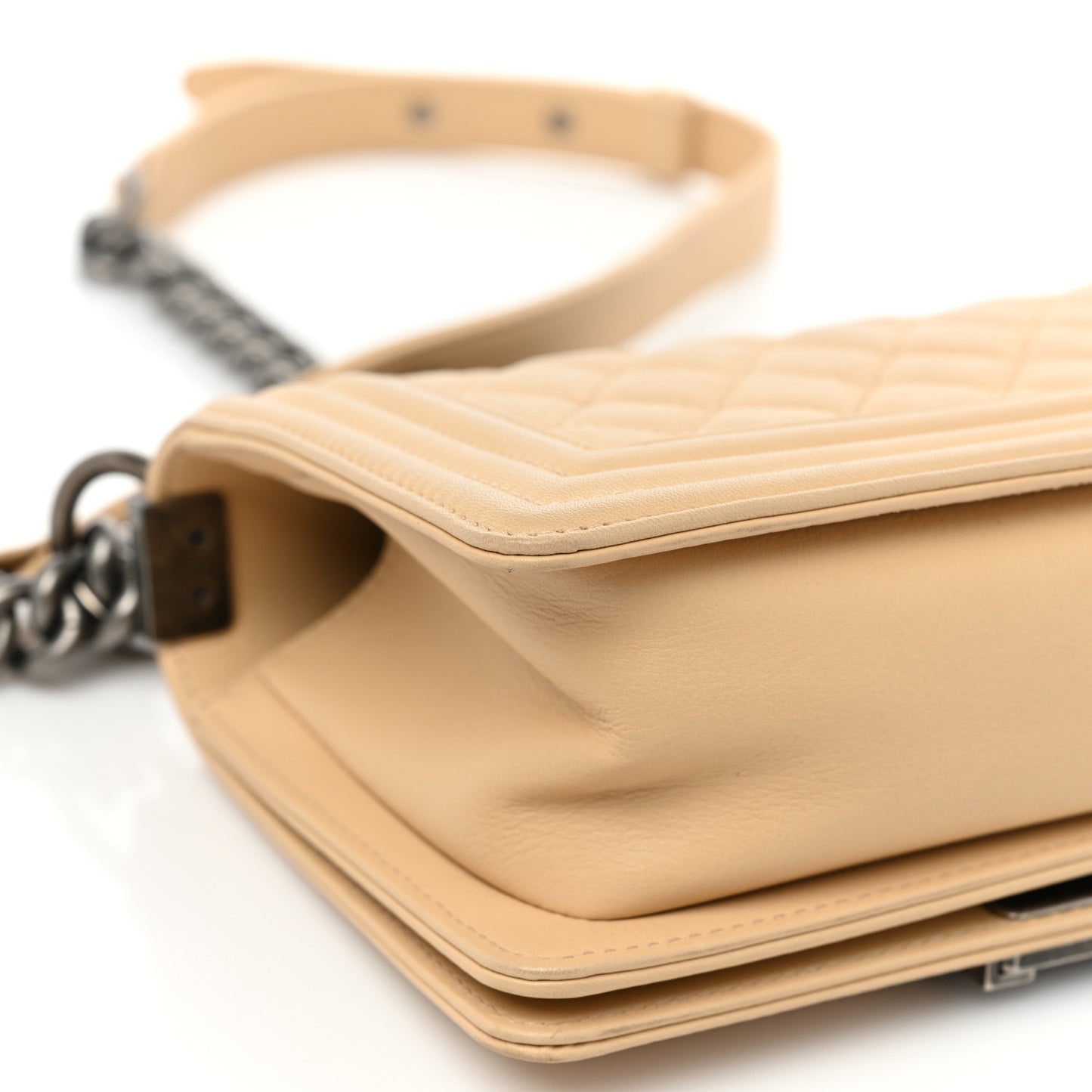 Calfskin Quilted Small Boy Flap Beige