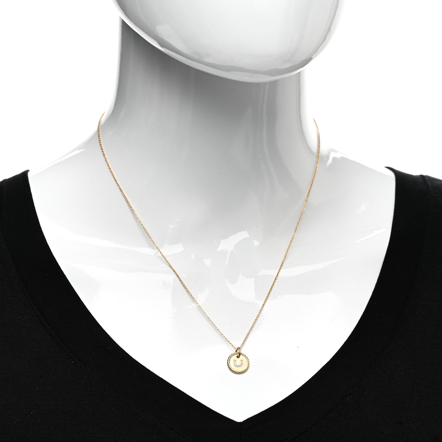 18K Yellow Gold Diamond Initial U Charm Necklace