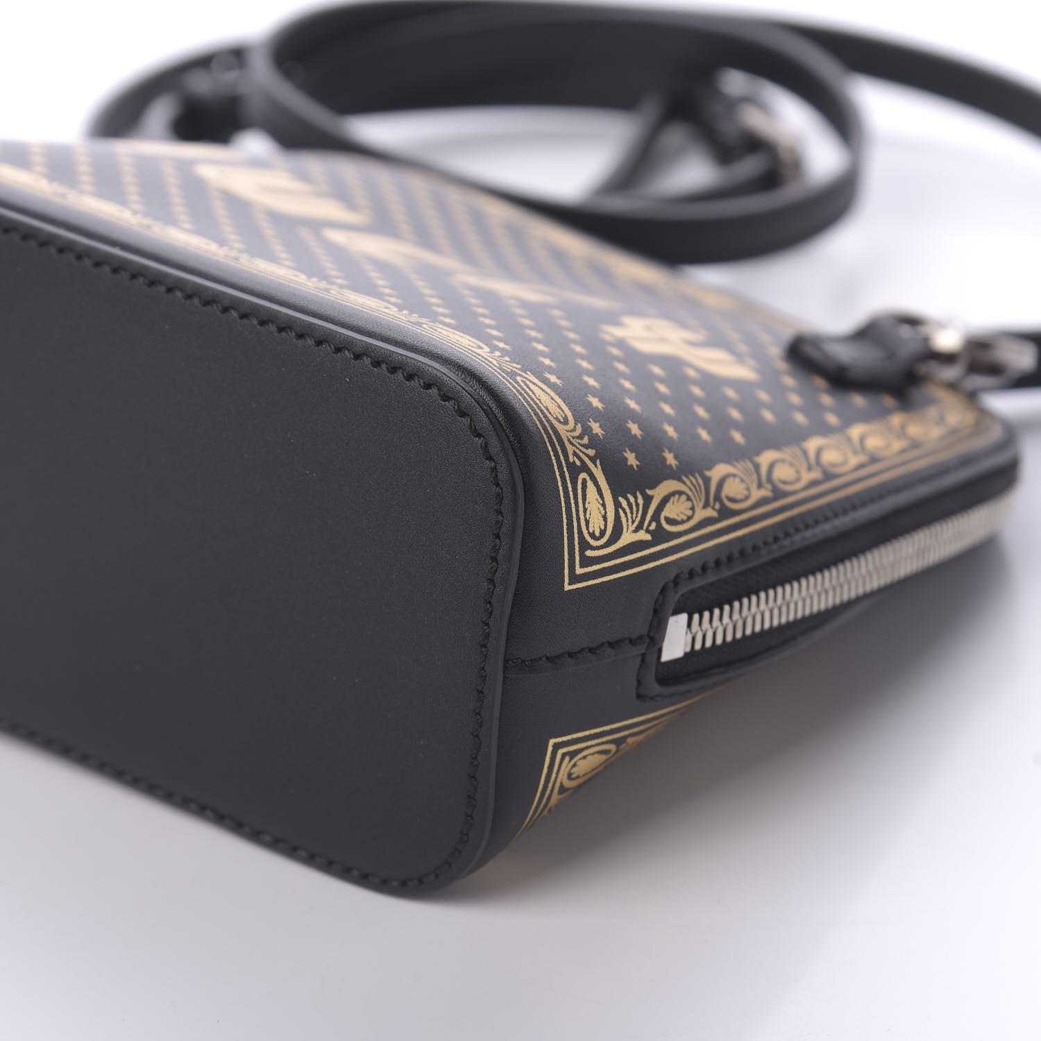 Gucci X SEGA Calfskin GUCCY Stars Mini Dome Shoulder Bag Black Gold 7 of 11