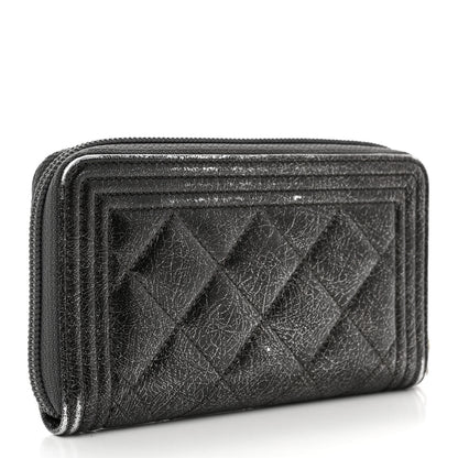 Chanel Cracked Metallic Calfskin Quilted Medium Boy Zip Around Wallet Dark Silver 3 of 9