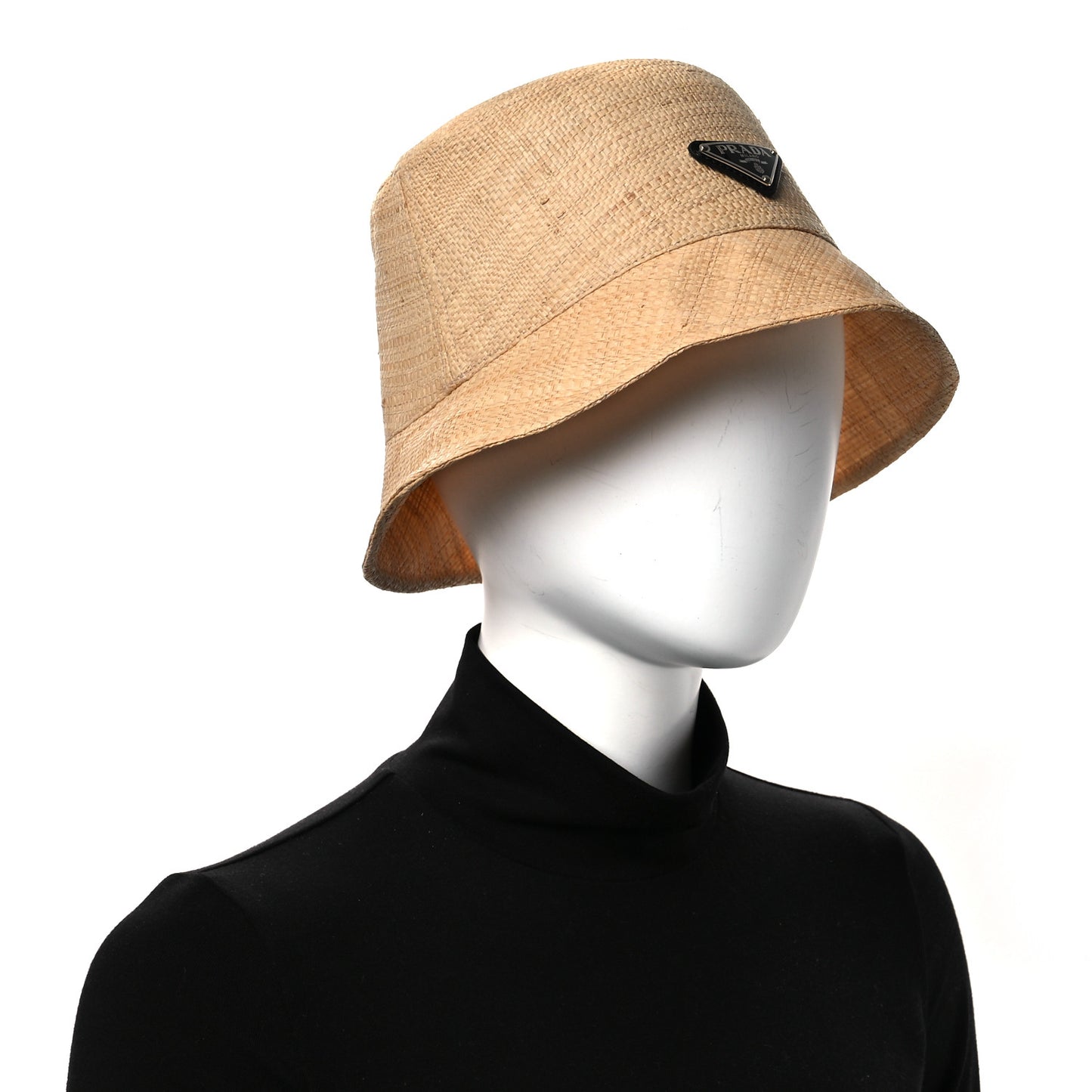Raffia Triangle Logo Embroidered Bucket Hat L Naturale
