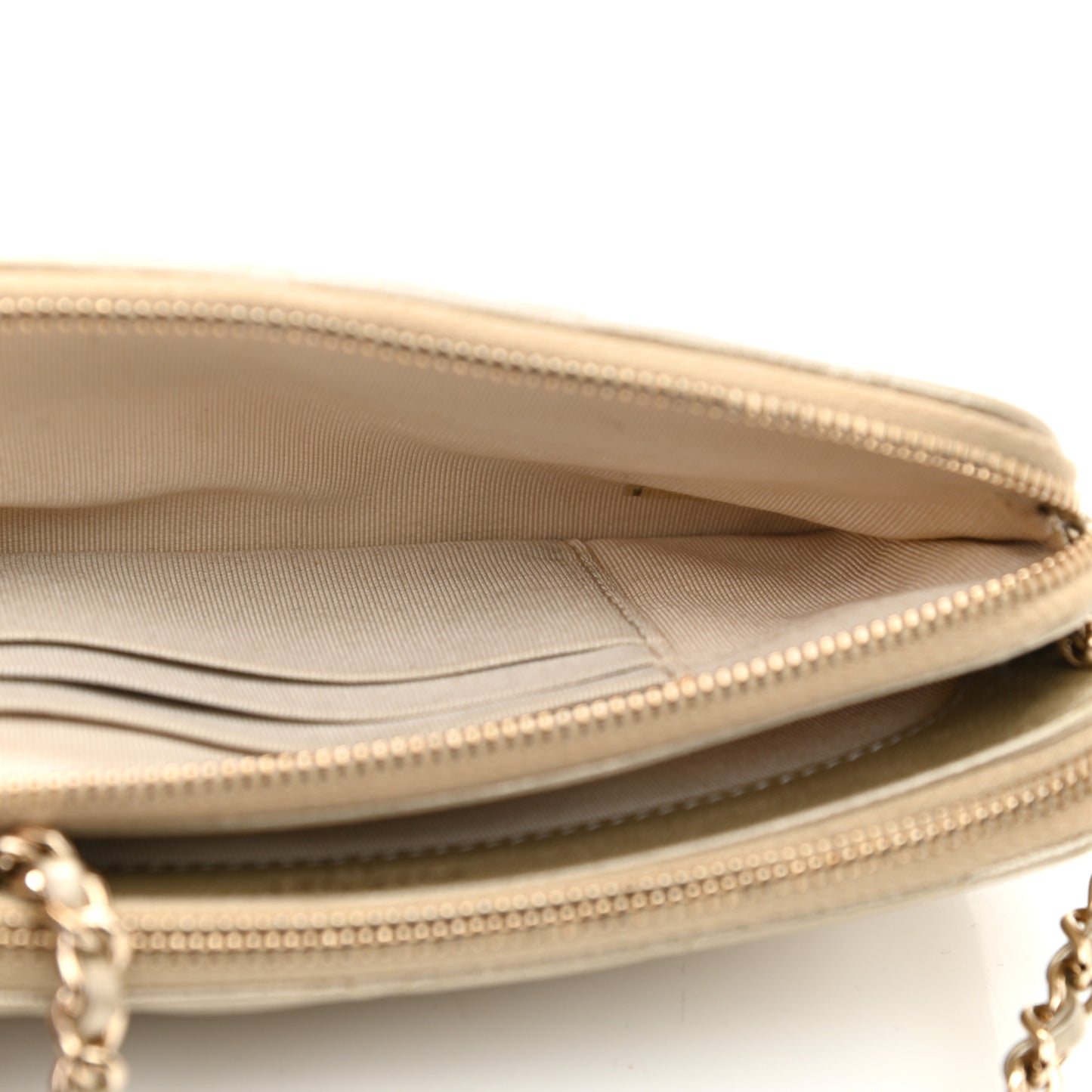 Metallic Caviar Quilted Small Clutch With Chain Gold