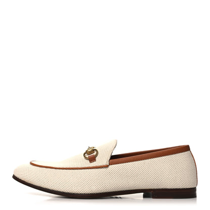 Gucci Canvas Horsebit Mens Jordaan Loafers 8.5 Natural Honey Brown 1 of 9