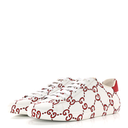 Gucci Calfskin GucciGhost Print Womens Ace Sneakers 39.5 White Hibiscus Red 3 of 16