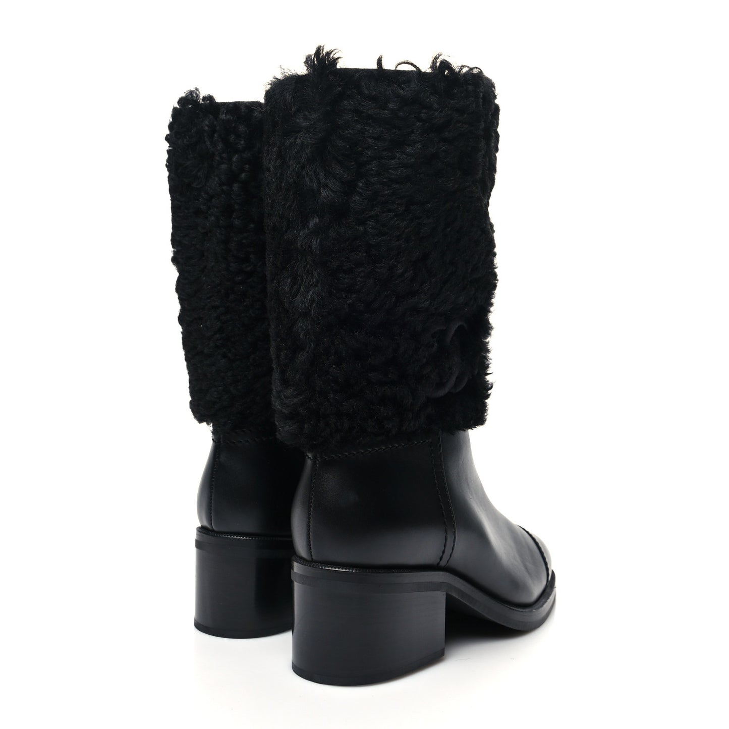 Lambskin Shearling CC High Boots 38.5 Black
