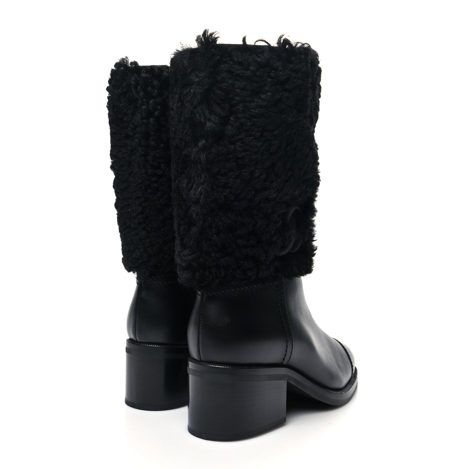Chanel Lambskin Shearling CC High Boots 38.5 Black 4 of 7