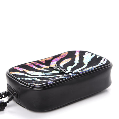 Saint Laurent Calfskin Tiger Burnout Monogram Lou Camera Bag Black Multicolor 5 of 11
