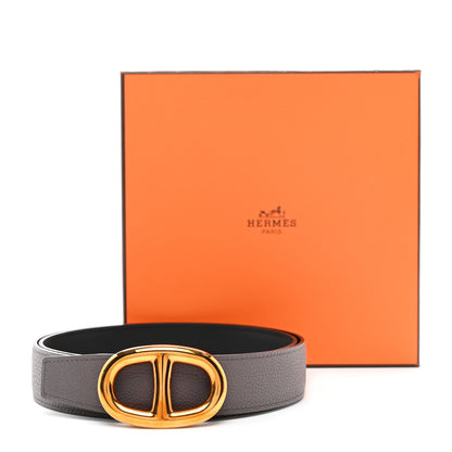 Hermes Box Togo 32mm Chaine D'Ancre Belt 85 34 Black Etain 6 of 6