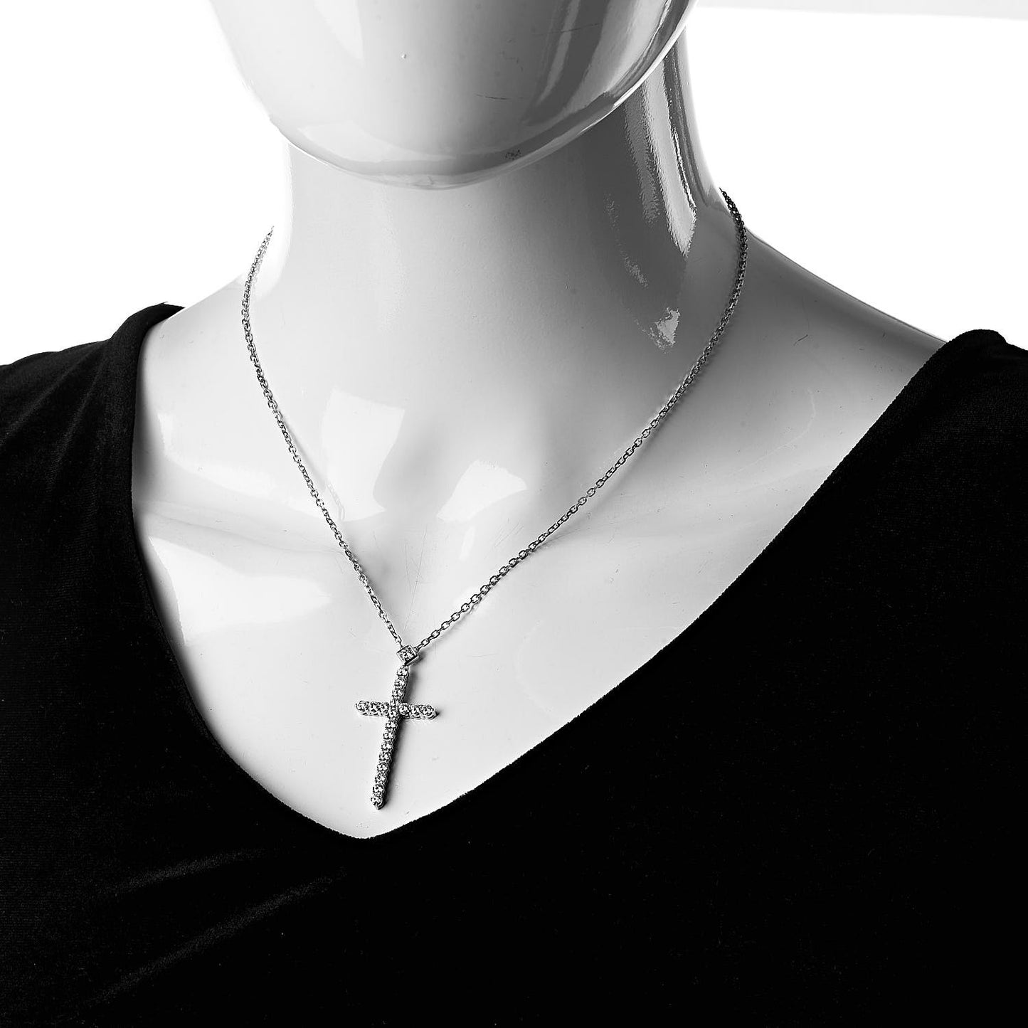 18K White Gold Diamond Large Cross Necklace