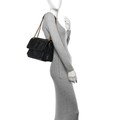 Saint Laurent Crinkled Calfskin Matelasse Monogram Medium Niki Chain Satchel Black 2 of 11