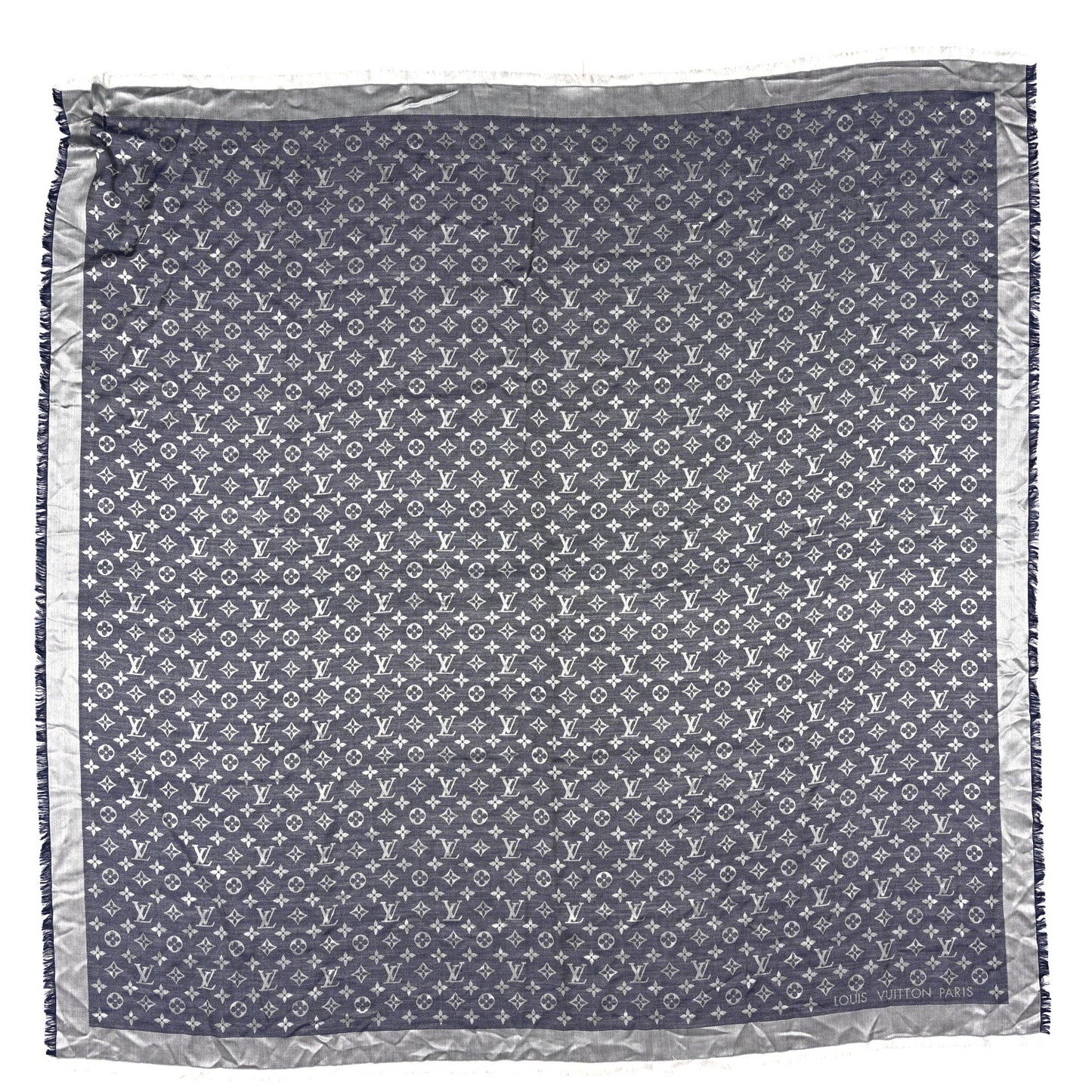 Silk Wool Monogram Denim Shawl Blue