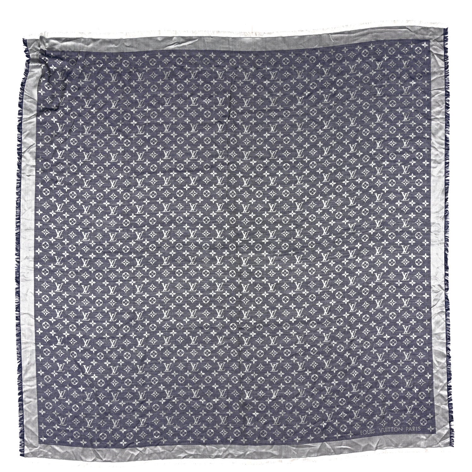 Louis Vuitton Silk Wool Monogram Denim Shawl Blue 1 of 4