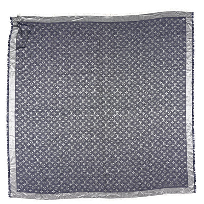 Louis Vuitton Silk Wool Monogram Denim Shawl Blue 1 of 4