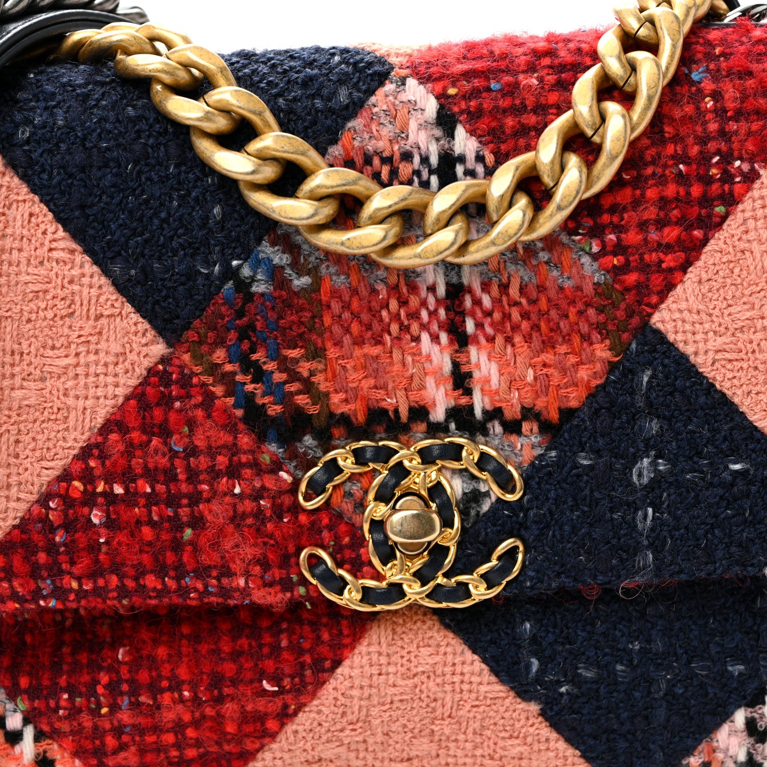 Chanel Tweed Quilted Medium Chanel 19 Flap Red Navy Multicolor 8 of 10