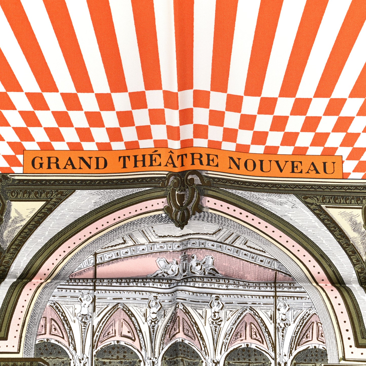 Silk Grand Theatre Nouveau Scarf 90 Orange Kaki White