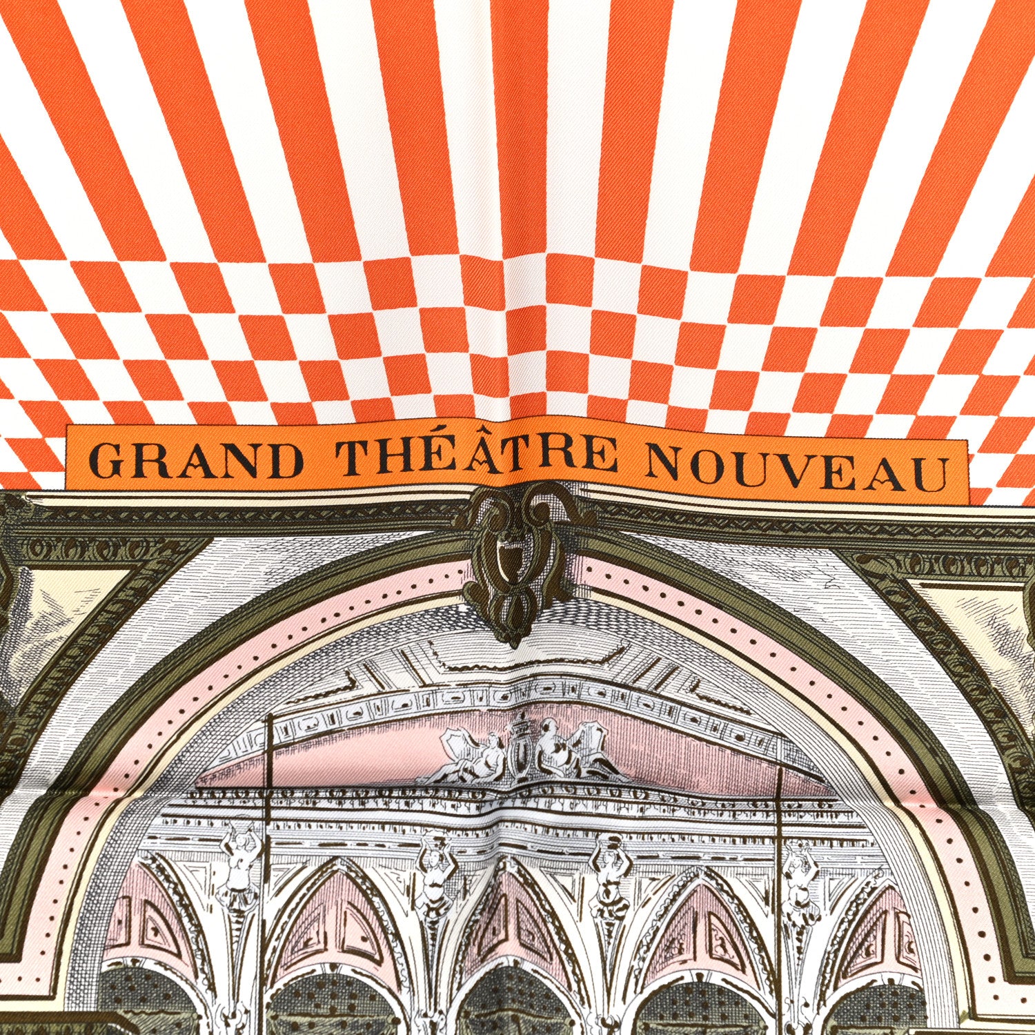Hermes Silk Grand Theatre Nouveau Scarf 90 Orange Kaki White 5 of 6