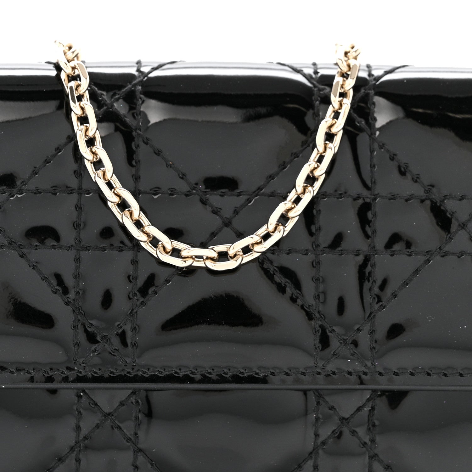 Christian Dior Patent Cannage Lady Dior Pouch Wallet On Chain Black 9 of 13