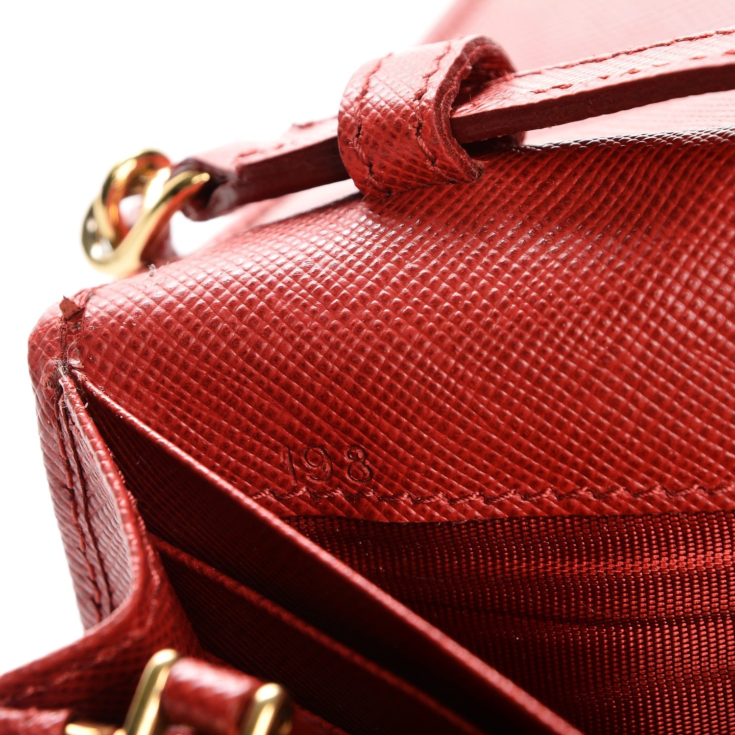 Prada Saffiano Metal Oro Chain Wallet Fuoco 7 of 9
