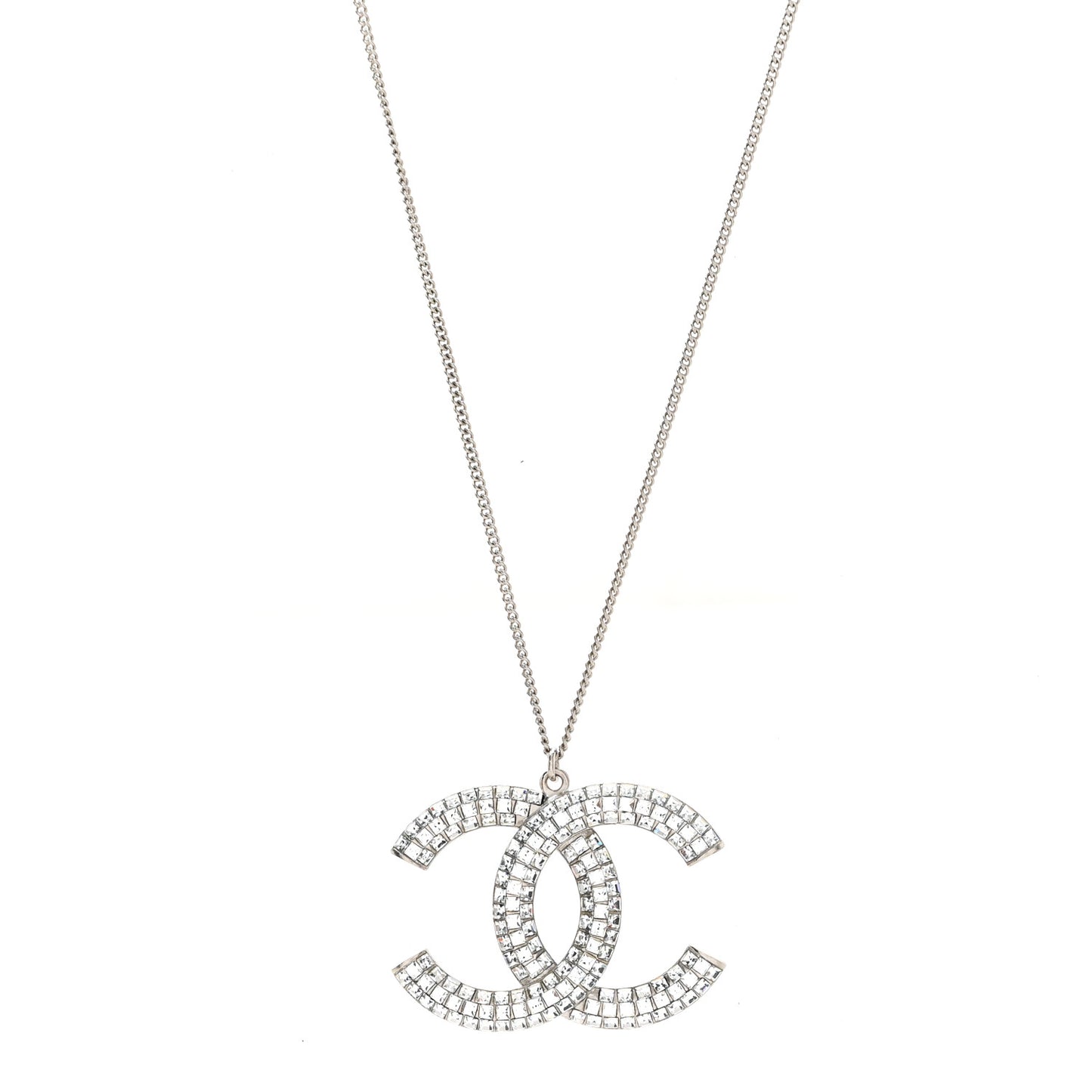 Baguette Crystal CC Necklace Silver
