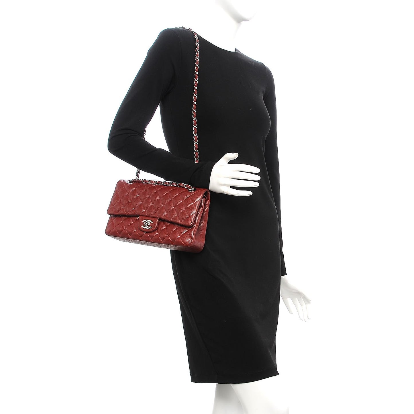 Caviar Quilted Medium Double Flap Dark Red