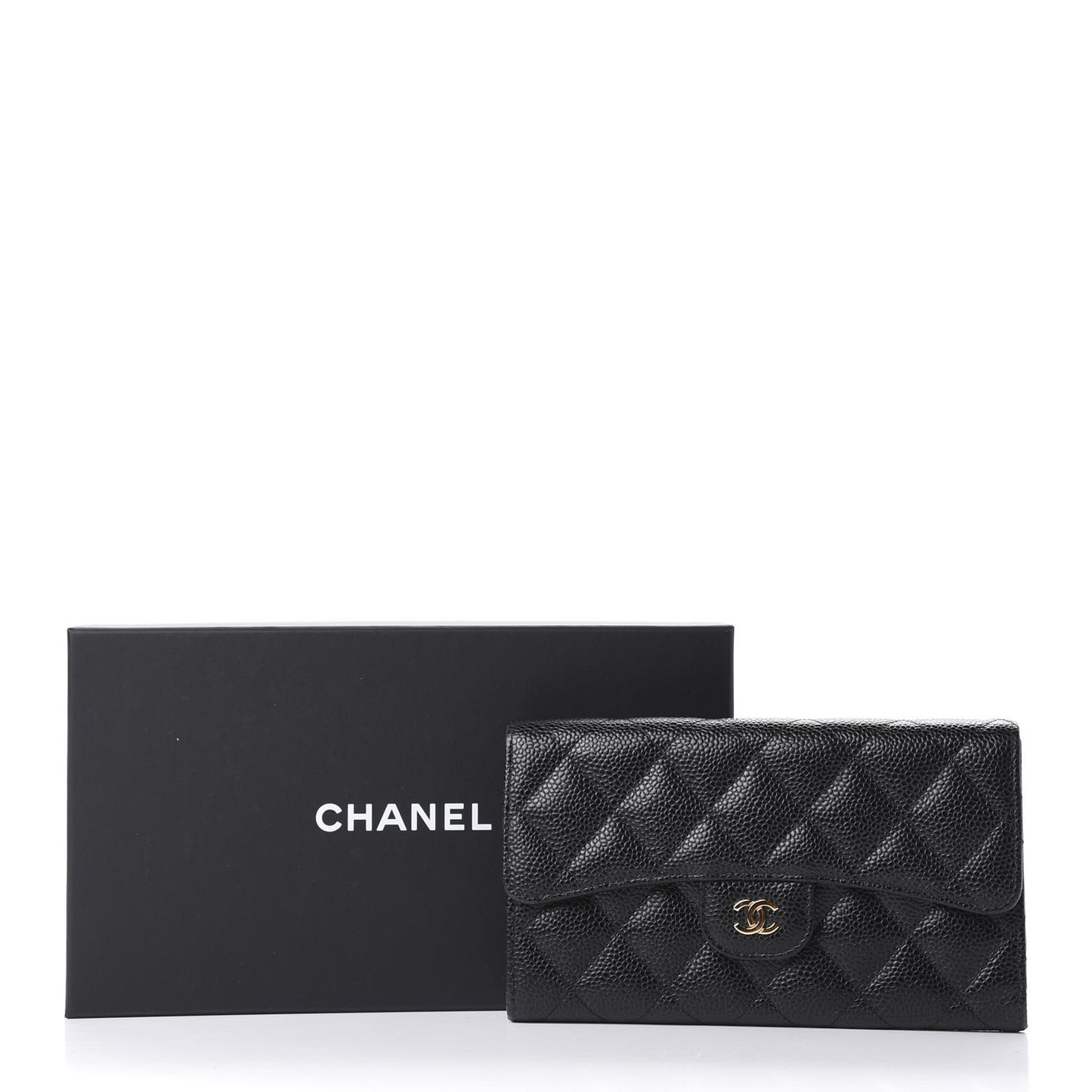 Caviar Quilted Large Flap Wallet Black