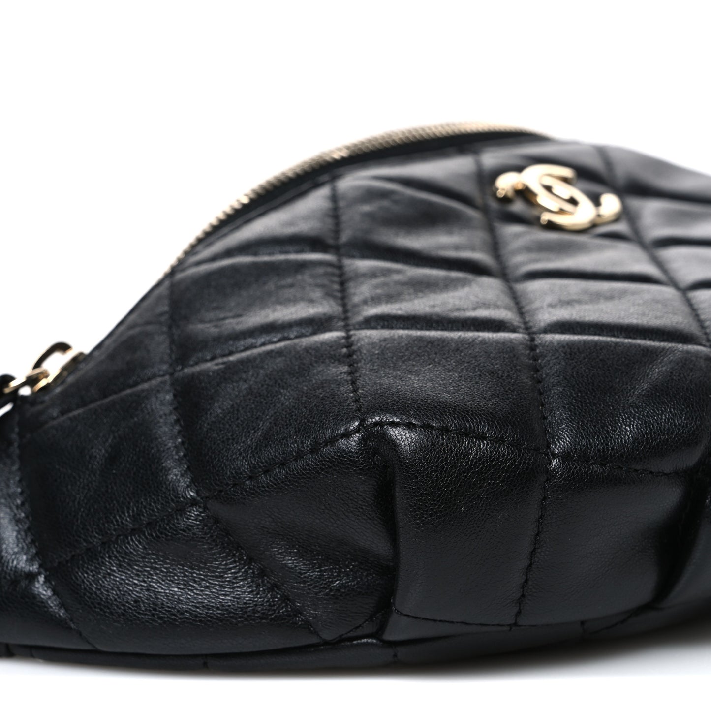 Lambskin Quilted Waist Bag Fanny Pack Black