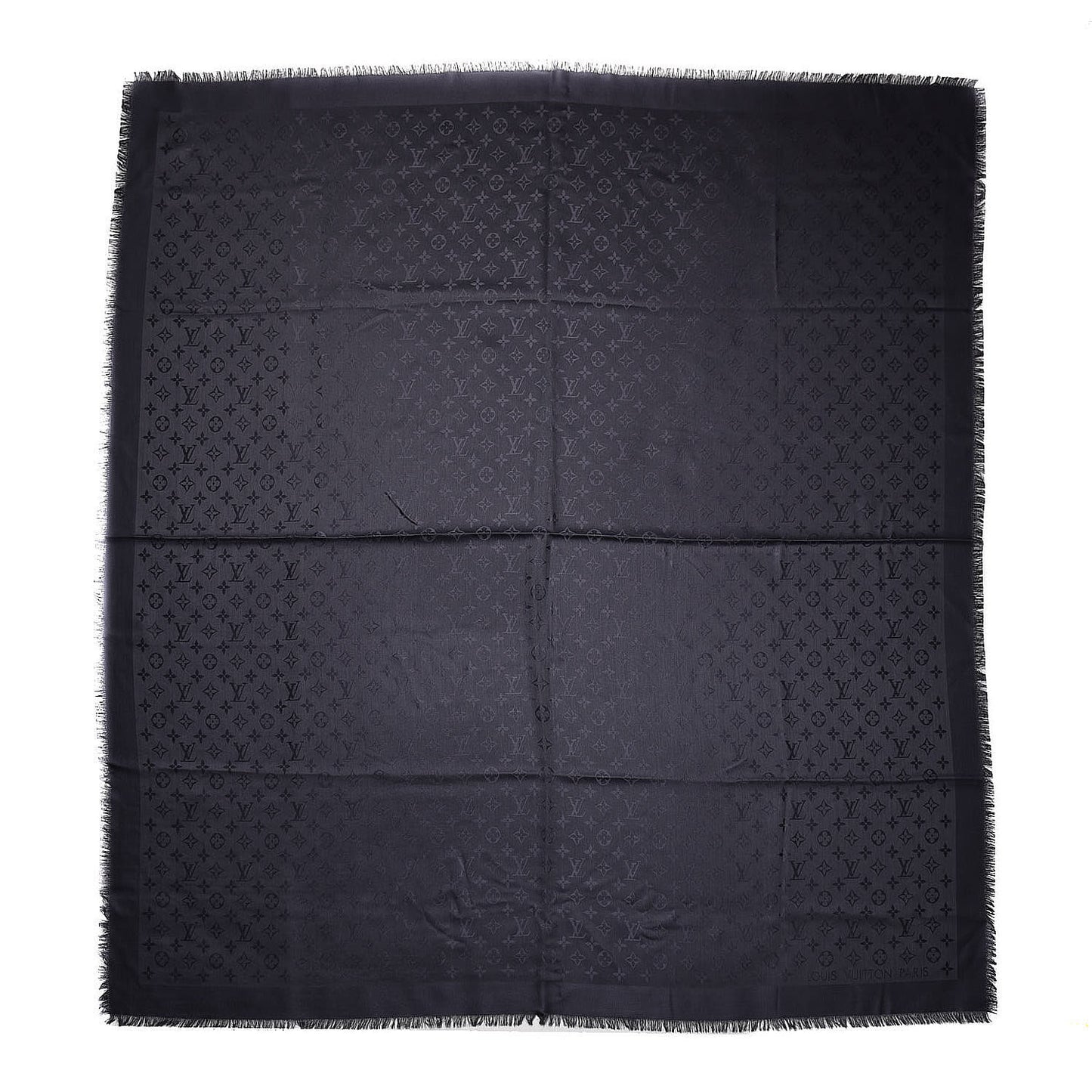 Silk Wool Monogram Shawl Charcoal Grey