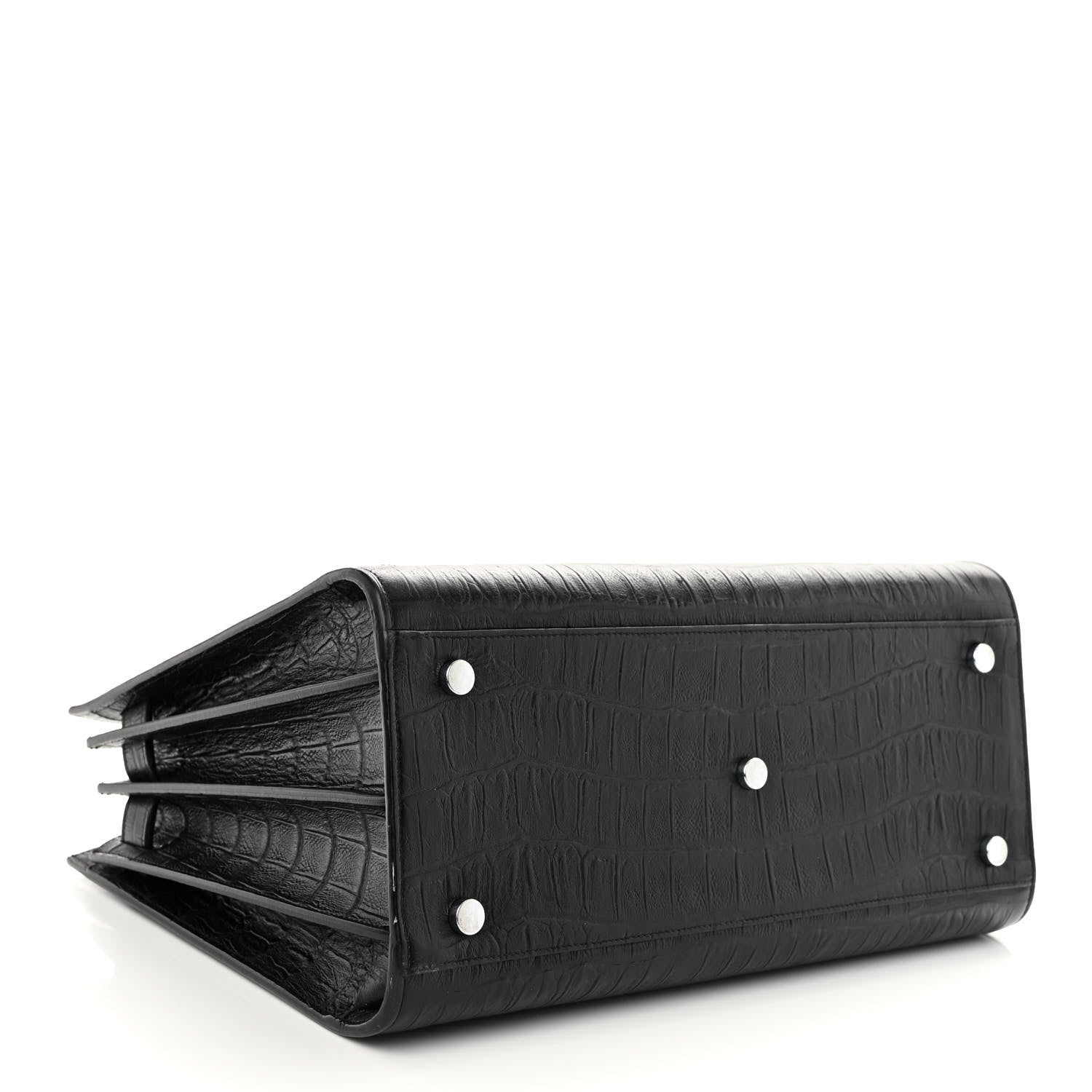 Saint Laurent Calfskin Crocodile Embossed Small Sac de Jour Black 4 of 10
