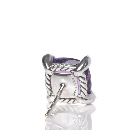 David Yurman Sterling Silver Diamond Amethyst 9mm Chatelaine Earrings 4 of 4