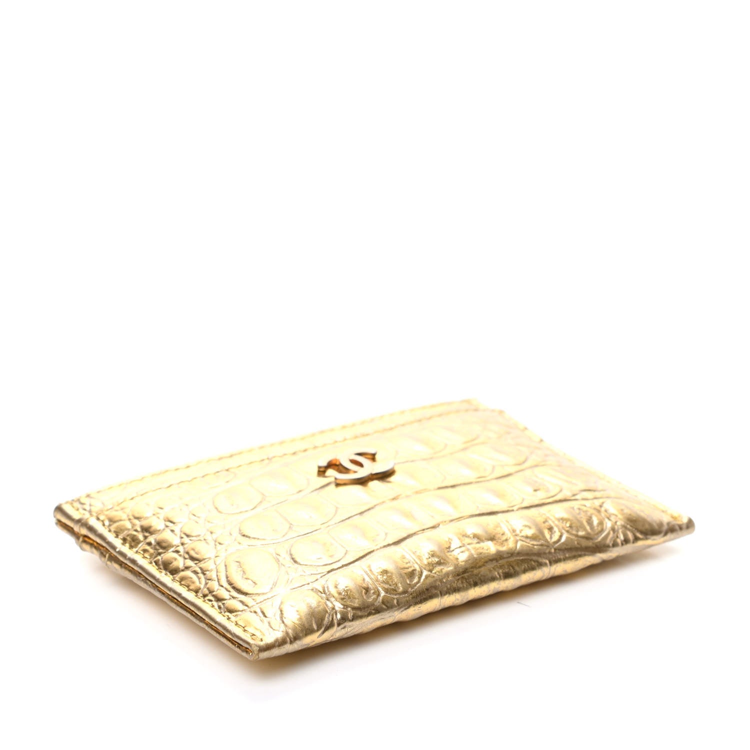 Chanel Metallic Calfskin Crocodile Embossed Cocodile Card Holder Gold 4 of 9